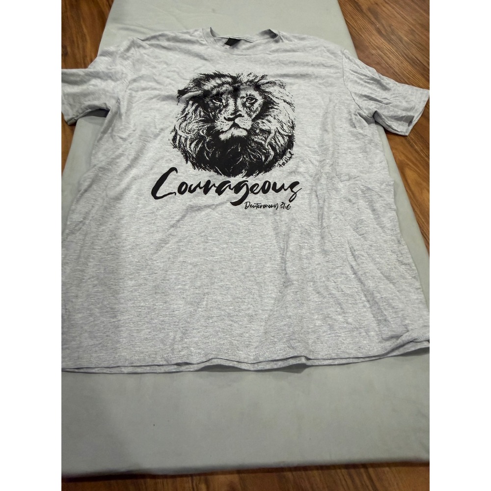 Faithcore Mens Anvil Courageous Lion Graphic Tee XL Gray